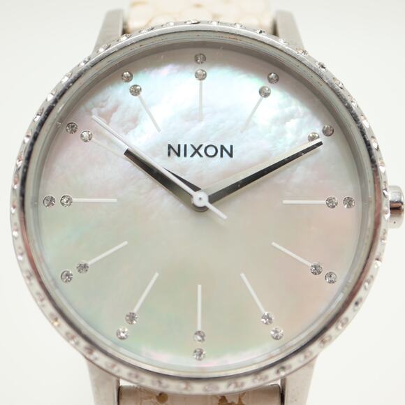 Nixon Kensington MOP 37mm Womens Watch Gem Bezel White Leather w New Battery main image 6